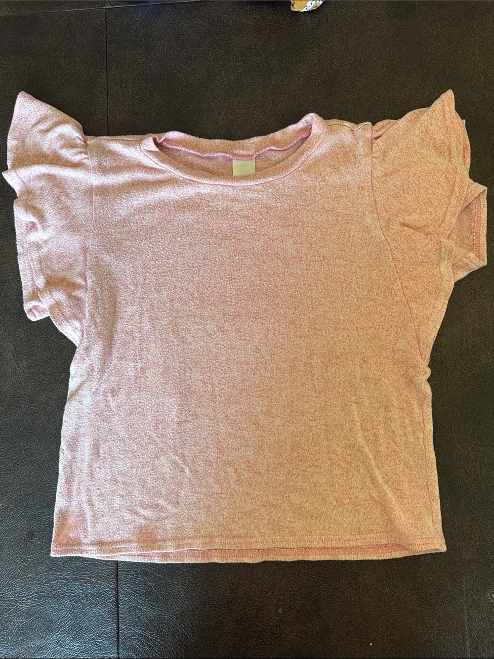 Kids Nordstrom Pink Heathered Crewneck Flutter Sleeve Shirt